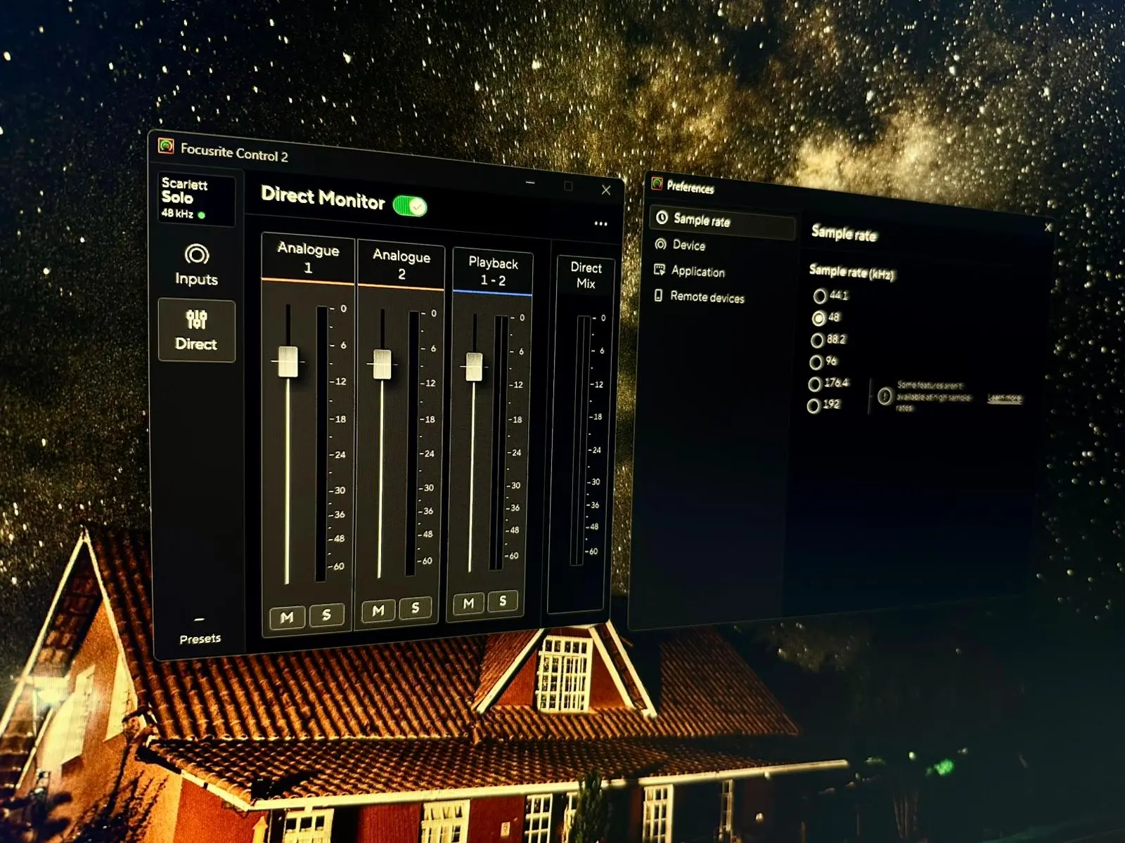 Focusrite Scarlett Solo 4. neslin ön paneli ve giriş kontrolleri